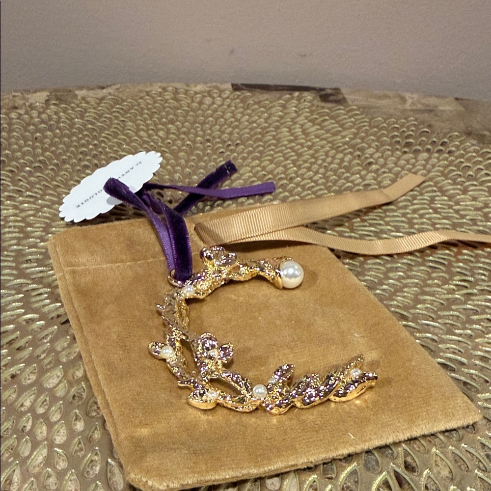 Anthropologie Gold and Pearl “C” Ornament